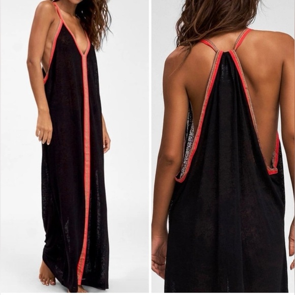 Pitusa Inca Sundress Womens Maxi Black Red One Size Petite Length Sleeveless - Picture 1 of 5